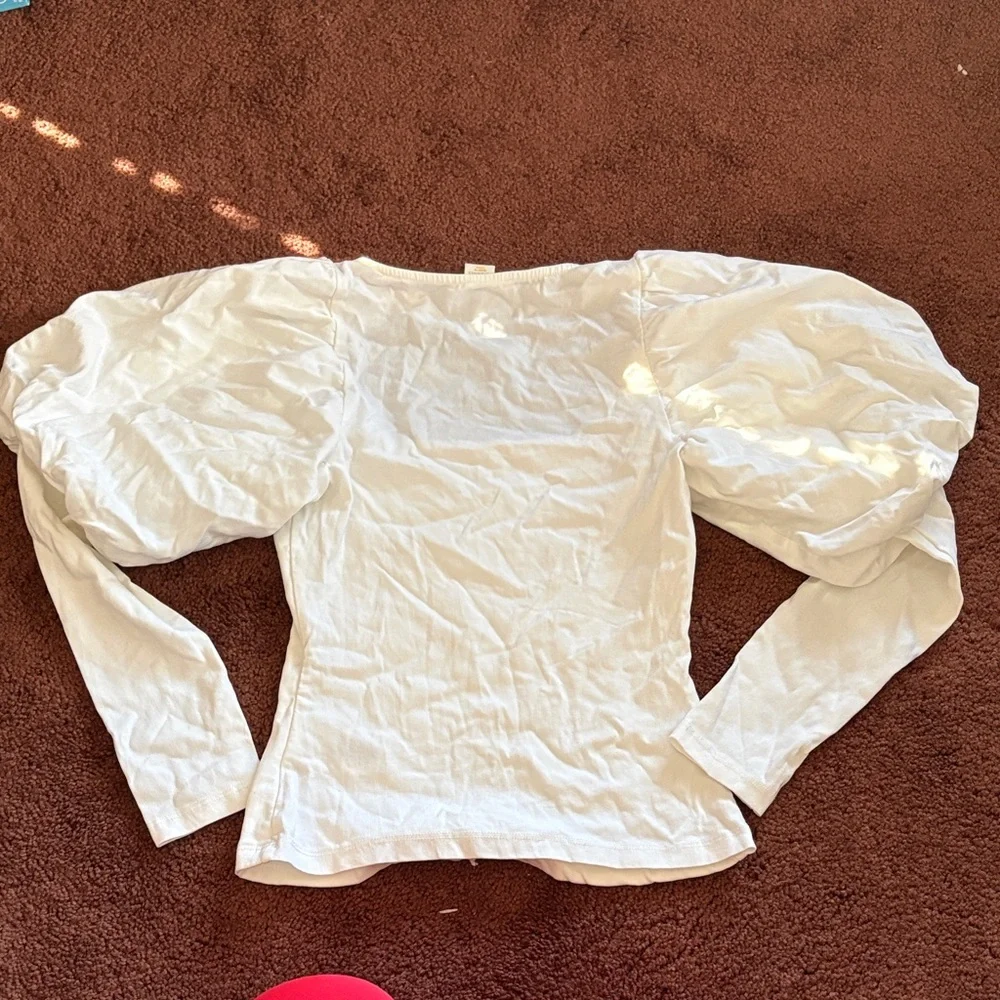 Anthropologie Women’s White Puff-Sleeve Square Neck Top